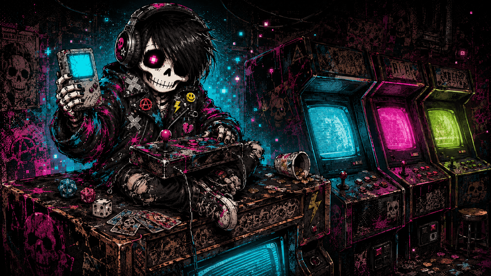 Games channel banner — Kid Ghost perched on a glowing arcade machine